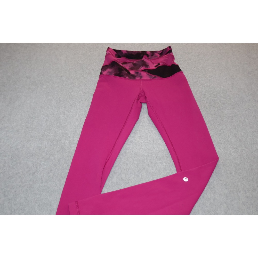 Lululemon Leggings Women 4 Pink Abstract Contrast Waistband Pants Gym Yoga